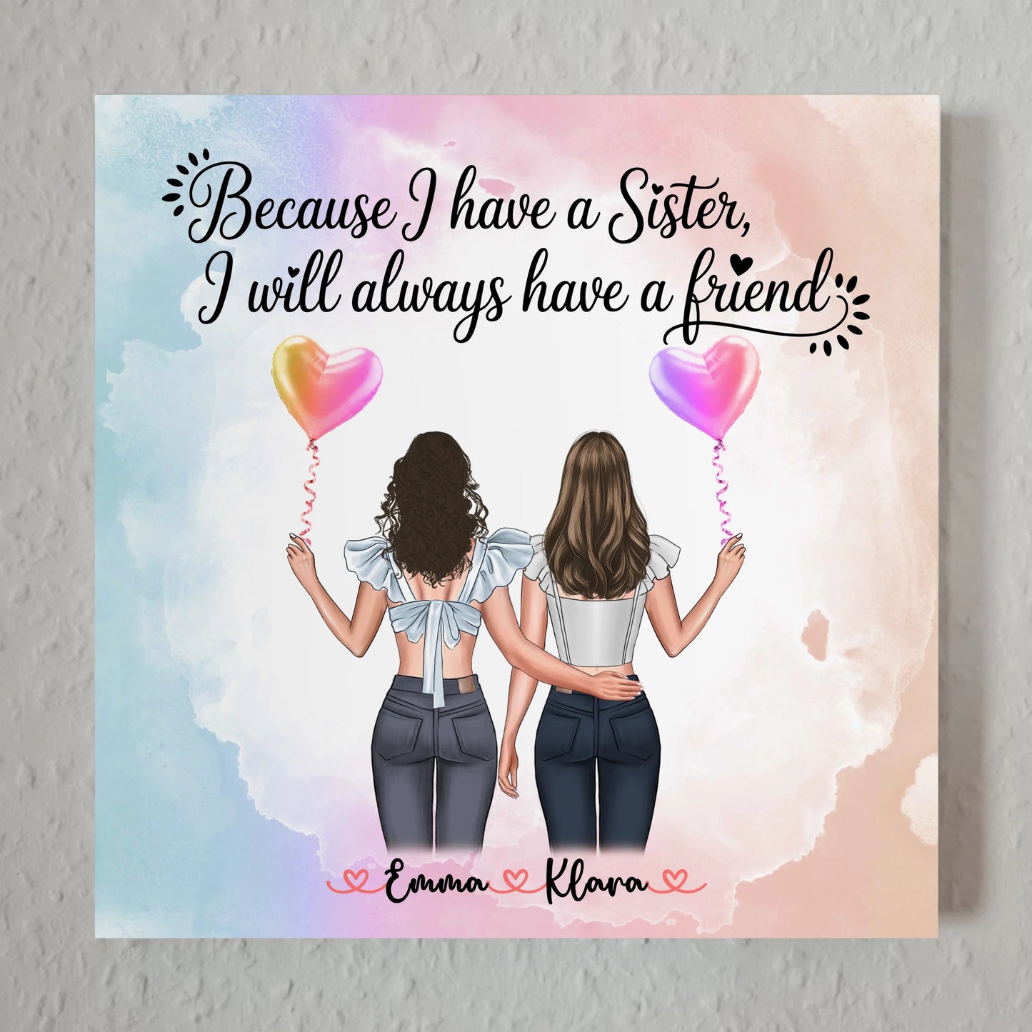 Magnet Poster Wandbild Fotocollage Schwester personalisiert mit 2 Clipart Frauen & Spruch