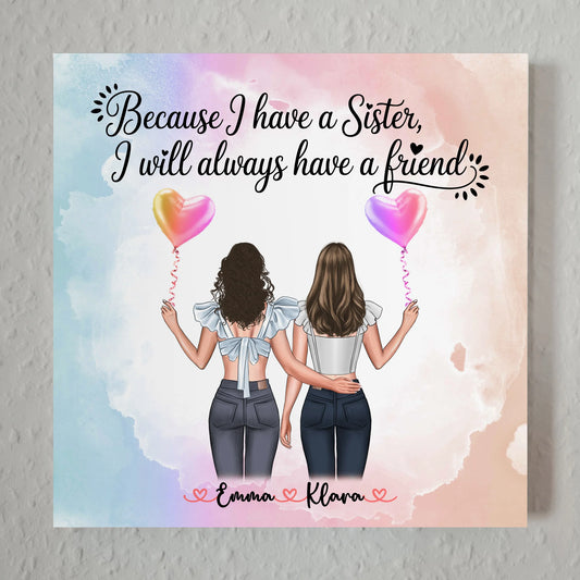 Magnet Poster Wandbild Fotocollage Schwester personalisiert mit 2 Clipart Frauen & Spruch
