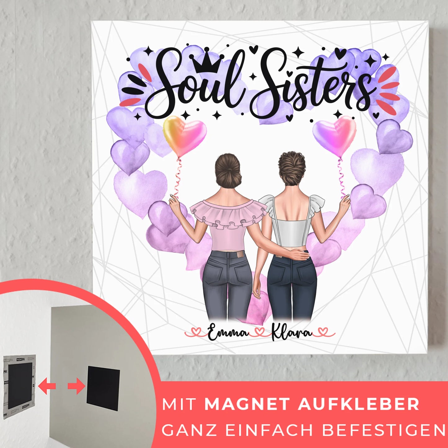 Fotoboard beste Freundin, 2 Clipart-Frauen, Namen, Hintergrund & Wunschtext