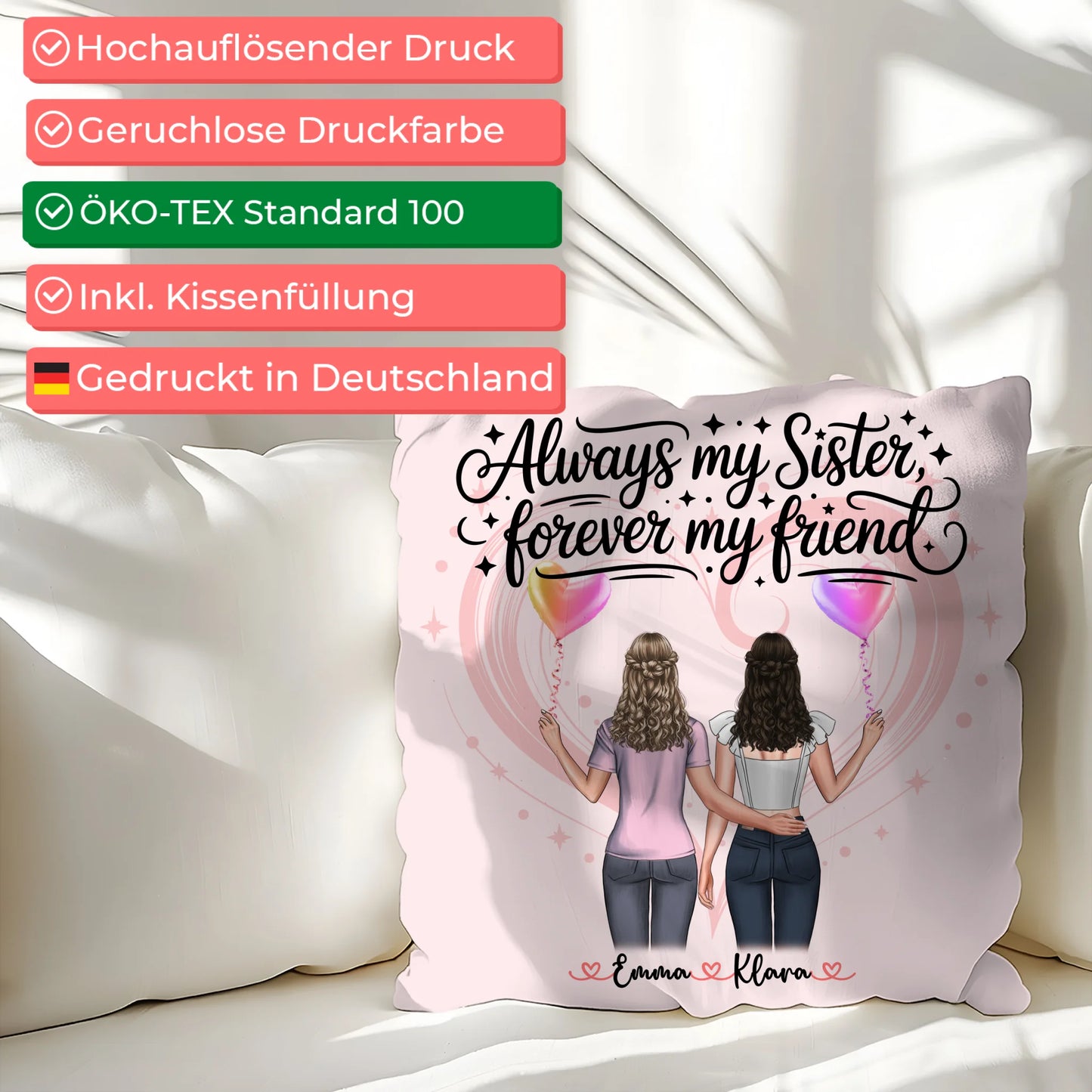 Foto Kissen Mit Namen Schwester - Always my sister forever my friend mit 2 Clipart Frauen