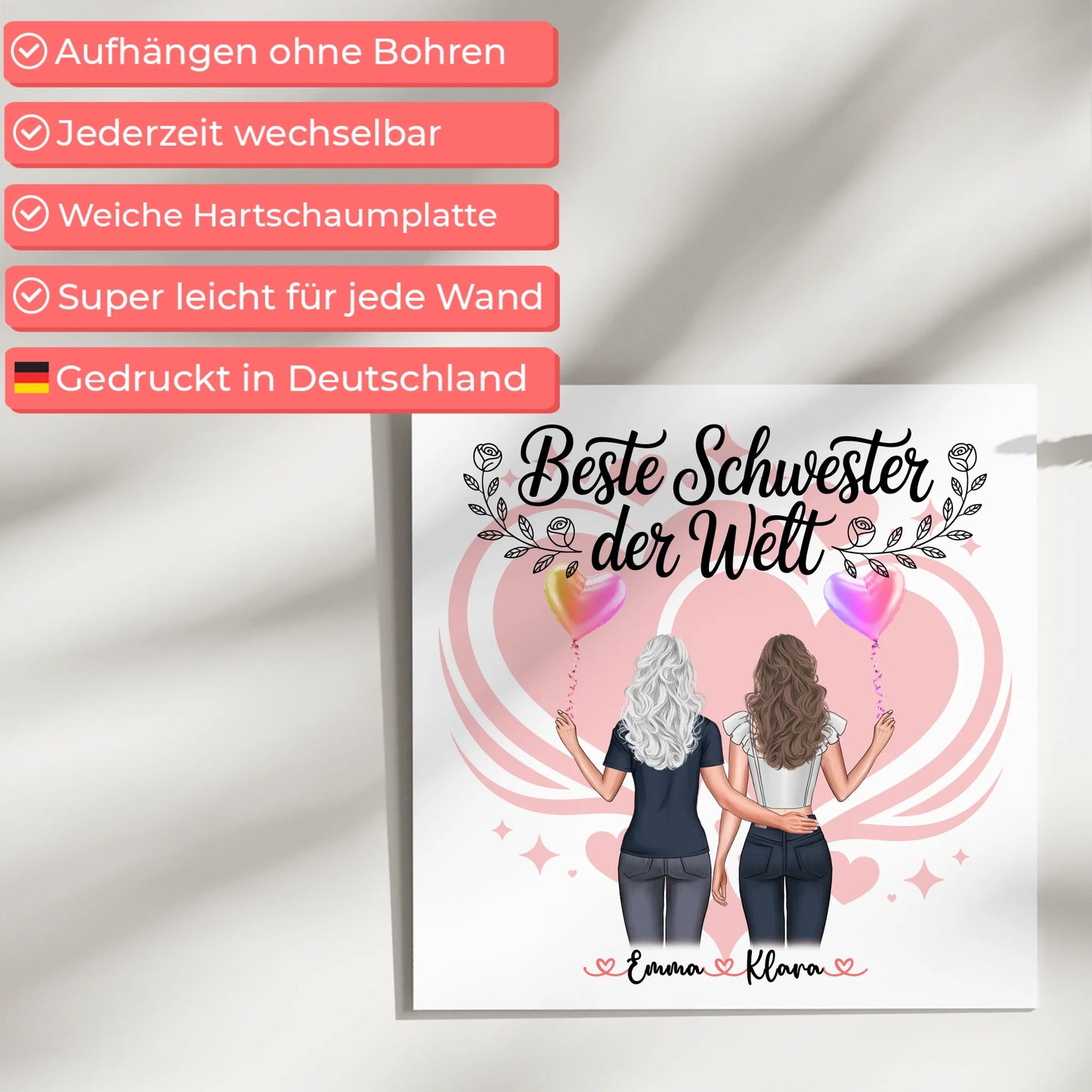 Magnet Poster Wandbild Fotocollage Schwester 2 Clipart-Frauen & Wunschtext