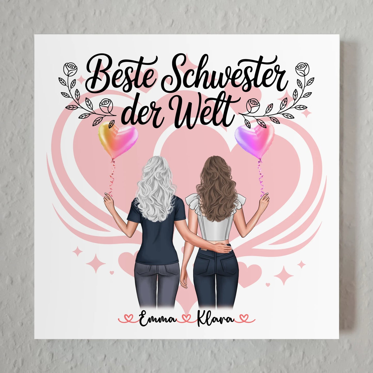 Magnet Poster Wandbild Fotocollage Schwester 2 Clipart-Frauen & Wunschtext