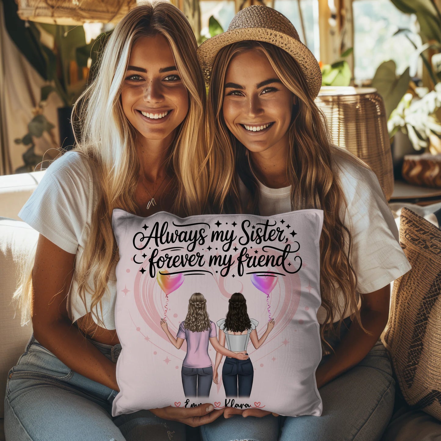 Foto Kissen Mit Namen Schwester - Always my sister forever my friend mit 2 Clipart Frauen