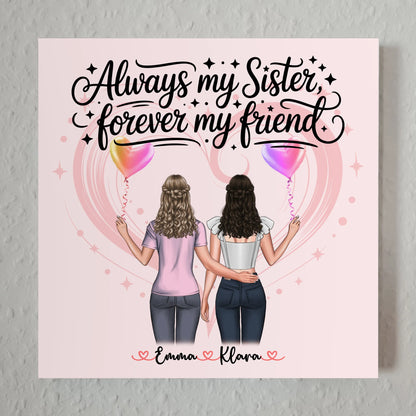 Fotoboard Magnet Wandbild Schwester mit 2 Clipart Frauen, Namen & Wunschtext