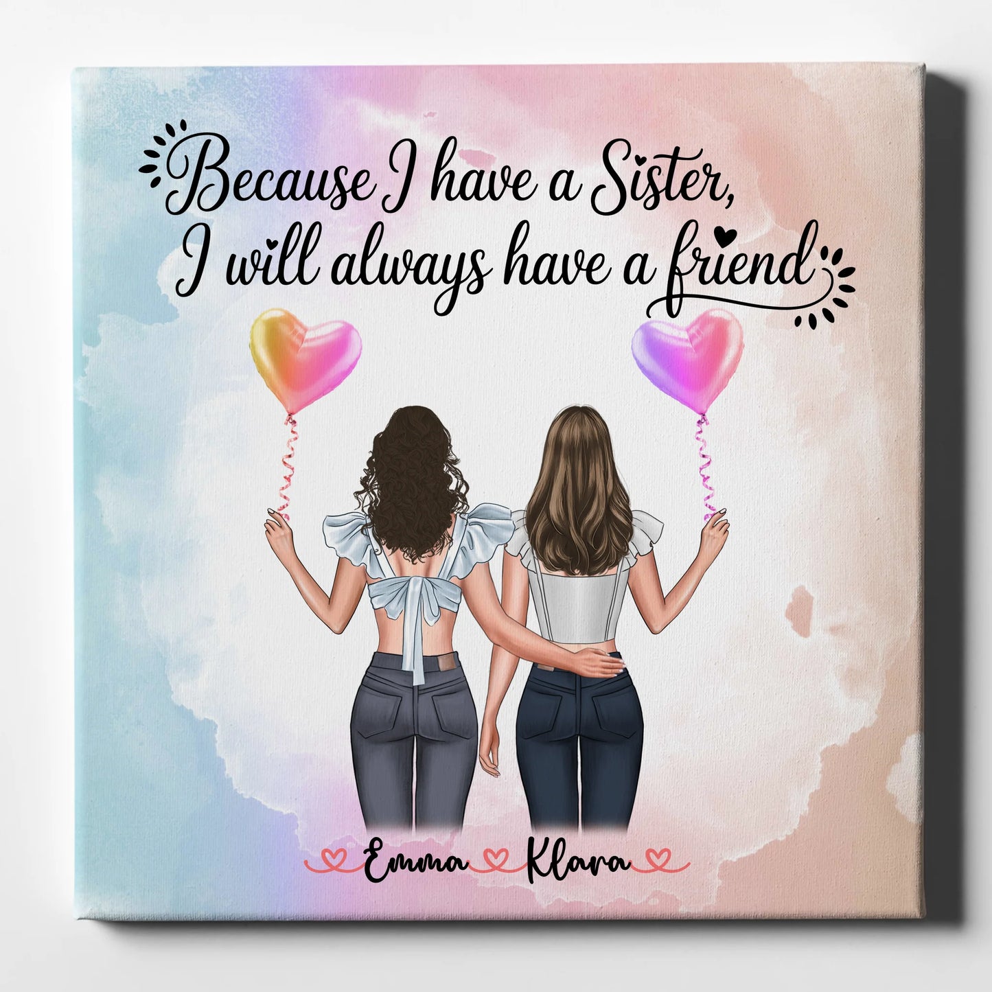 Personalisierte Leinwand Schwester - 2 Clipart Frauen, Namen, Hintergrund & Wunschtext 1