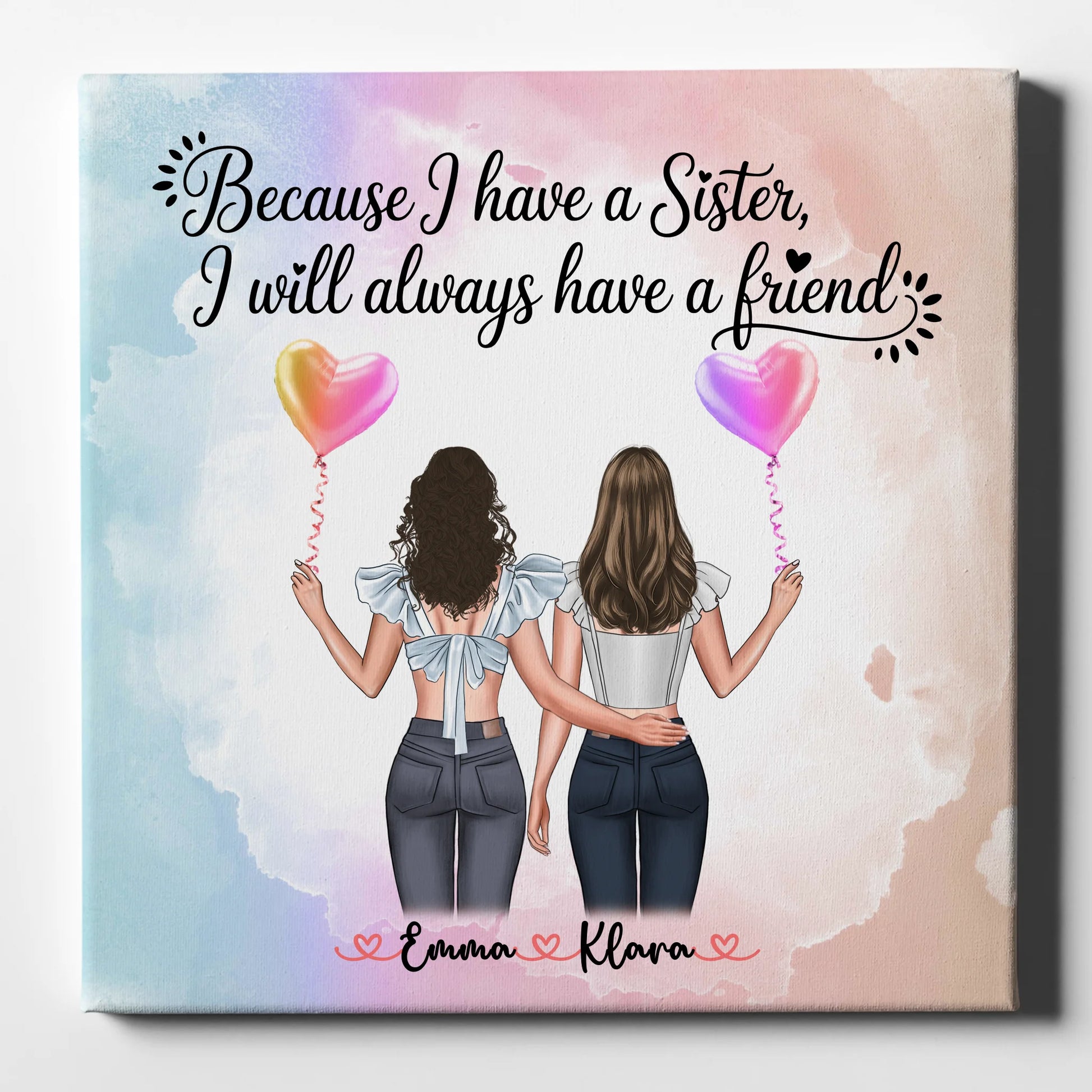 Personalisierte Leinwand Schwester - 2 Clipart Frauen, Namen, Hintergrund & Wunschtext 1
