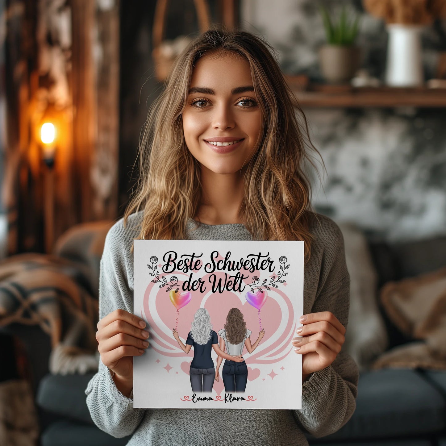 Magnet Poster Wandbild Fotocollage Schwester 2 Clipart-Frauen & Wunschtext
