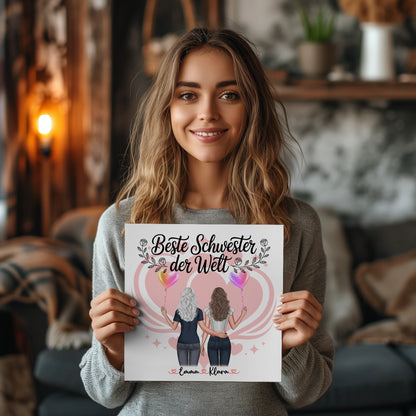 Magnet Poster Wandbild Fotocollage Schwester 2 Clipart-Frauen & Wunschtext