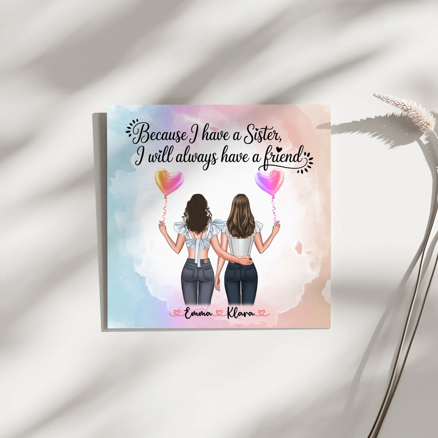 Magnet Poster Wandbild Fotocollage Schwester personalisiert mit 2 Clipart Frauen & Spruch