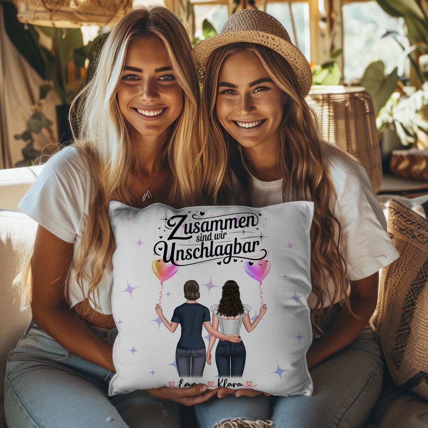 Beste Freundin Kissen mit 2 Clipart Frauen Namen & Wunschtext