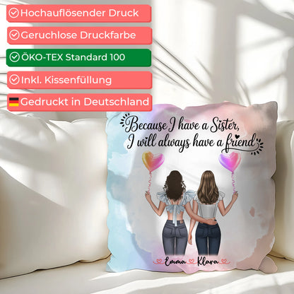 Beste Schwester Kissen mit 2 Clipart Frauen, Namen & Wunschtext, Hintergrundbild möglich