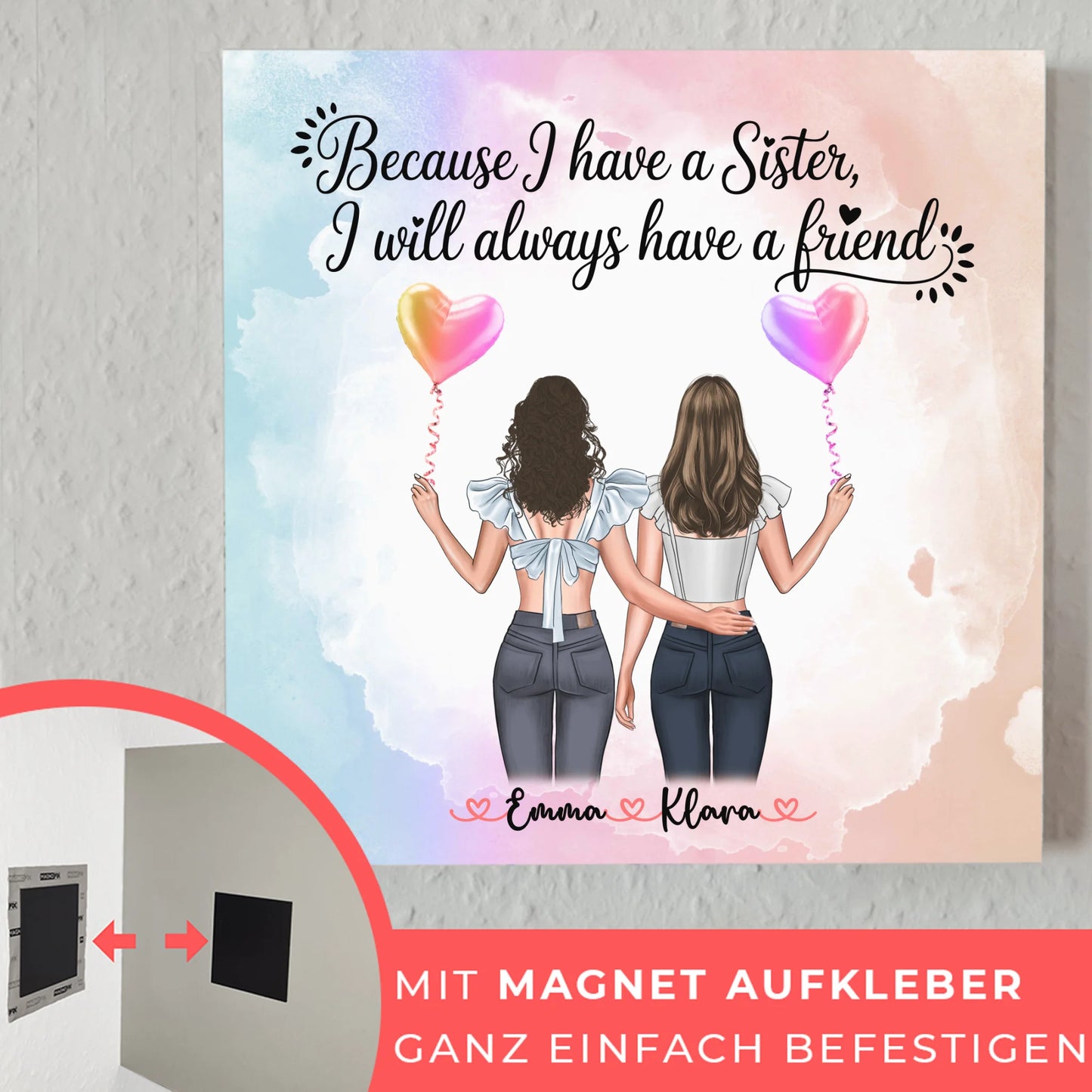 Magnet Poster Wandbild Fotocollage Schwester personalisiert mit 2 Clipart Frauen & Spruch