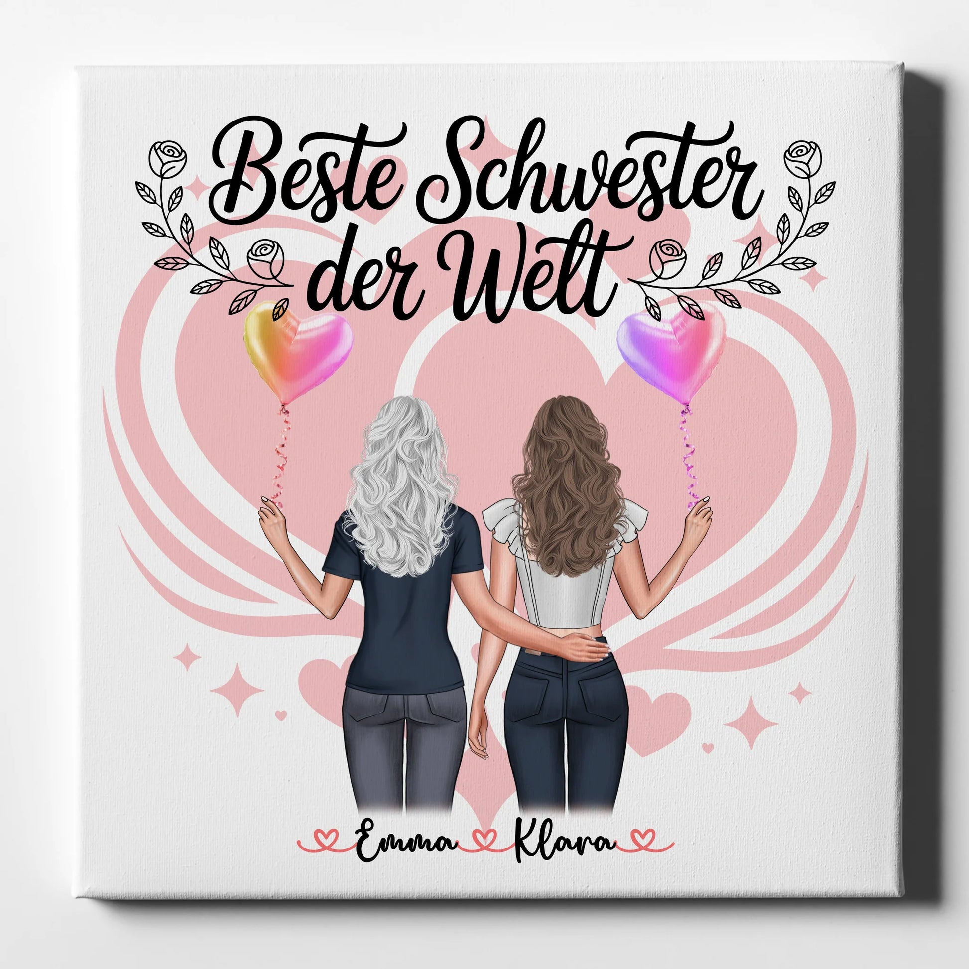 Leinwand Schwester personalisiert mit 2 Clipart Frauen - Beste Schwester der Welt 1