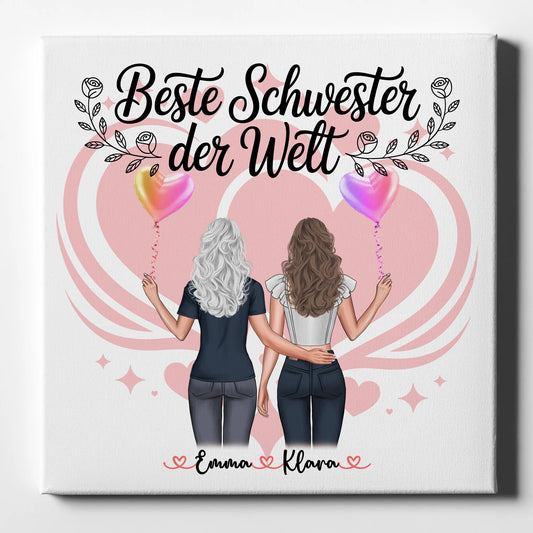 Leinwand Schwester personalisiert mit 2 Clipart Frauen - Beste Schwester der Welt 1