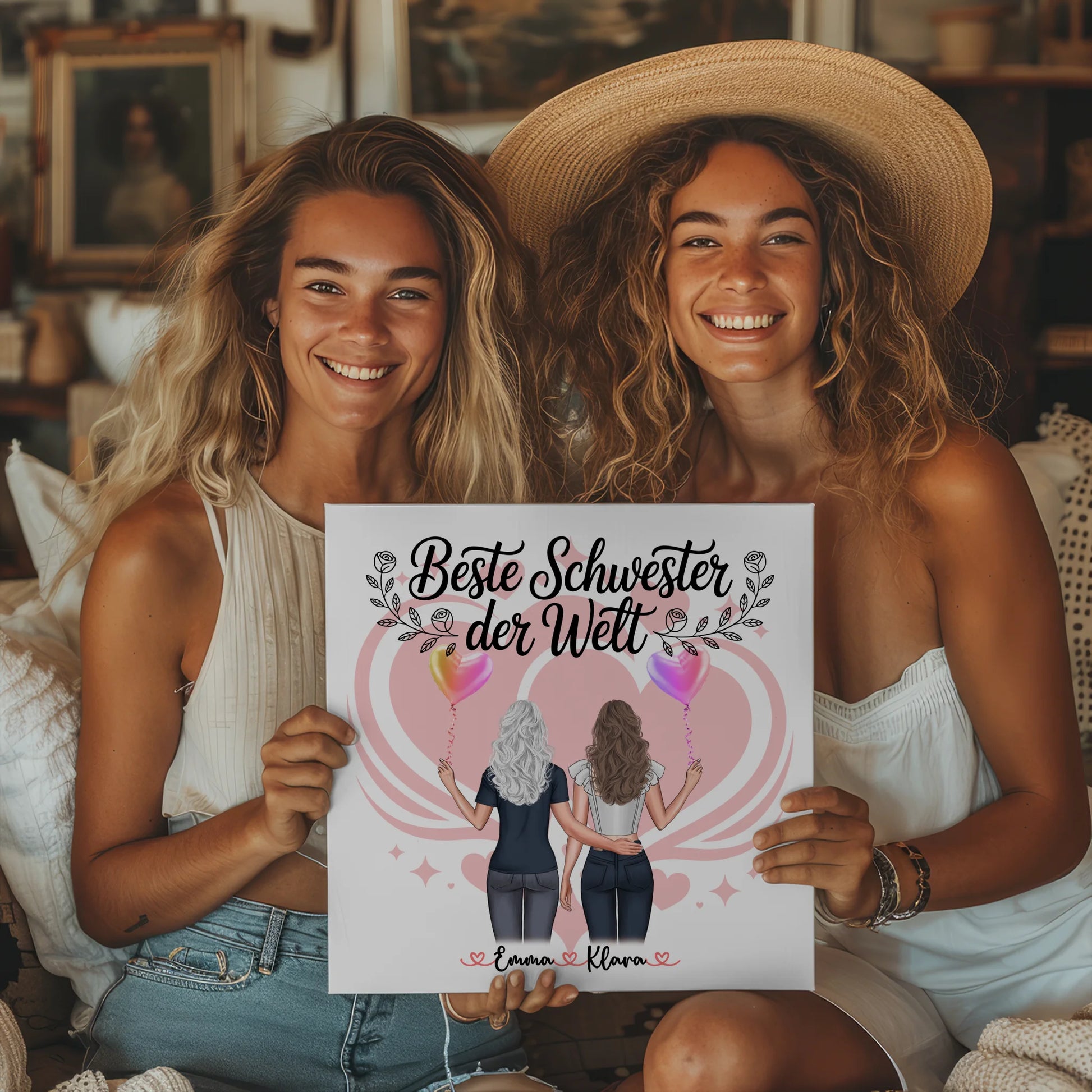 Leinwand Schwester personalisiert mit 2 Clipart Frauen - Beste Schwester der Welt 2
