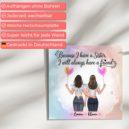 Magnet Poster Wandbild Fotocollage Schwester personalisiert mit 2 Clipart Frauen & Spruch