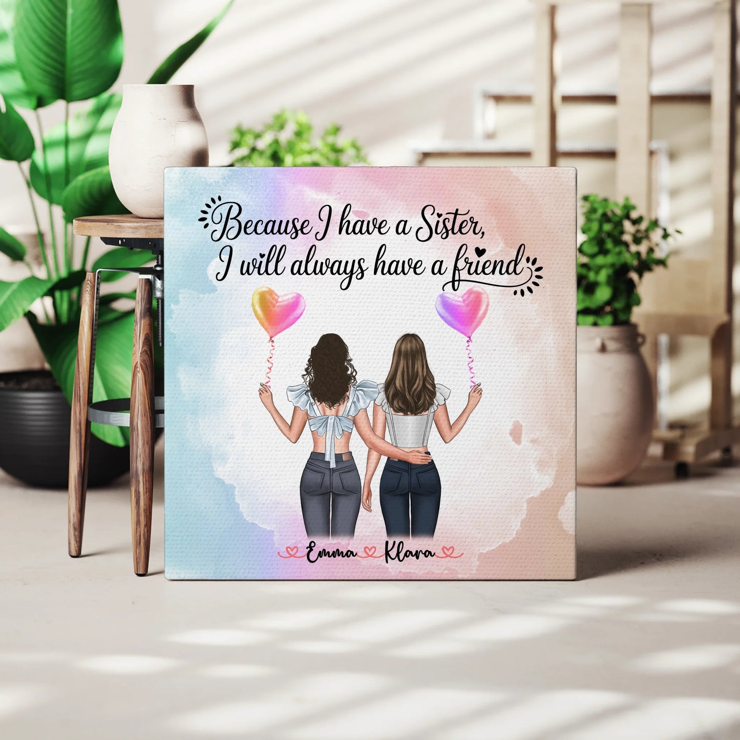 Personalisierte Leinwand Schwester - 2 Clipart Frauen, Namen, Hintergrund & Wunschtext 3