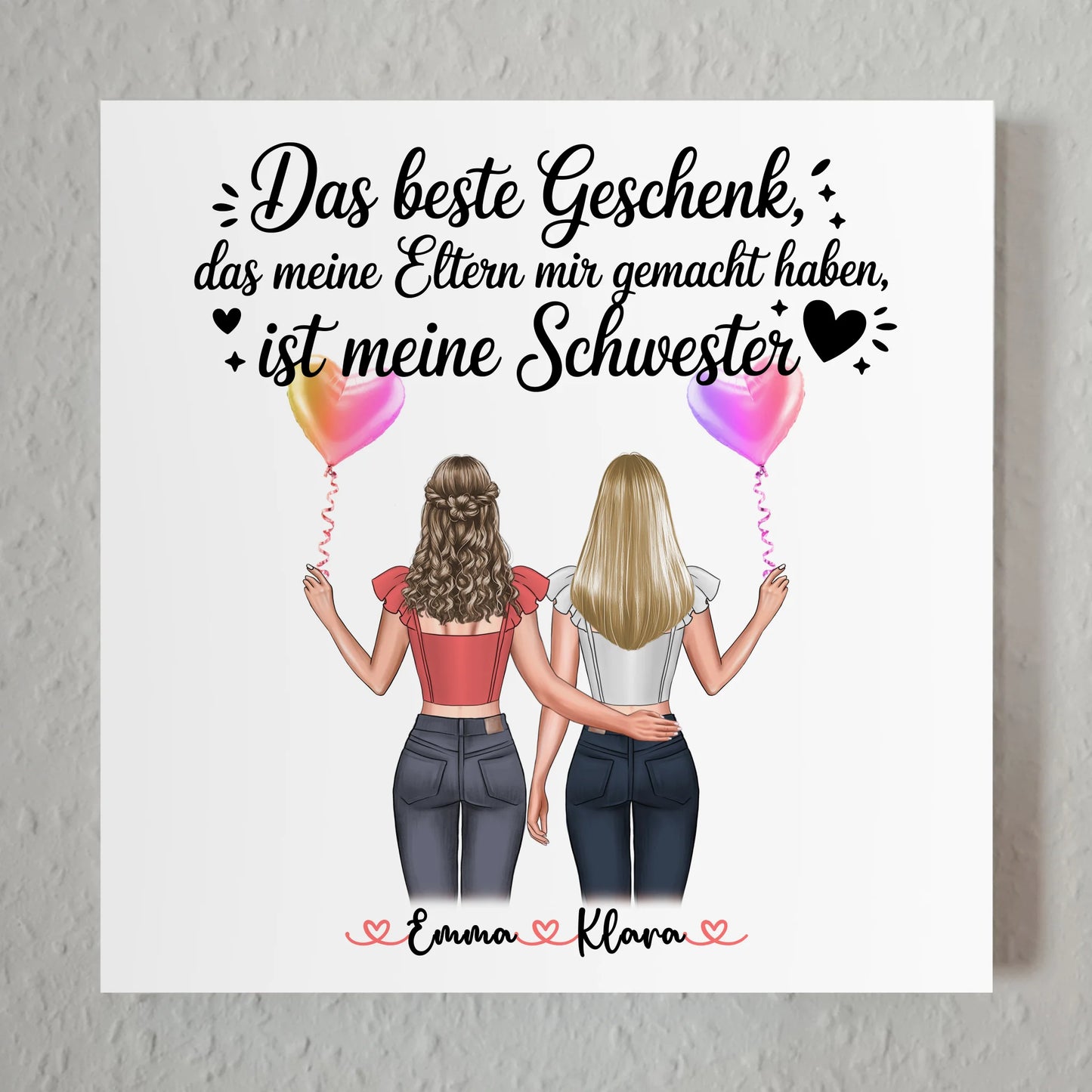 Magnet Wandbild Schwester personalisierbar mit 2 Clipart Frauen