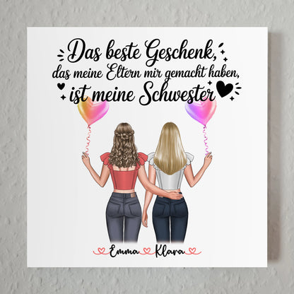 Magnet Wandbild Schwester personalisierbar mit 2 Clipart Frauen