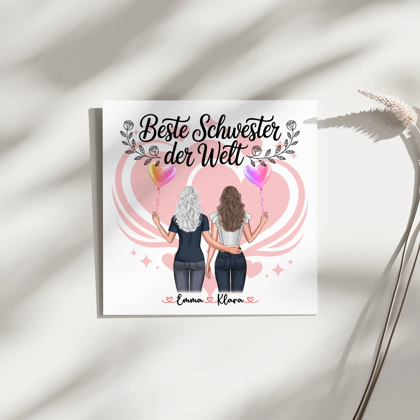 Magnet Poster Wandbild Fotocollage Schwester 2 Clipart-Frauen & Wunschtext