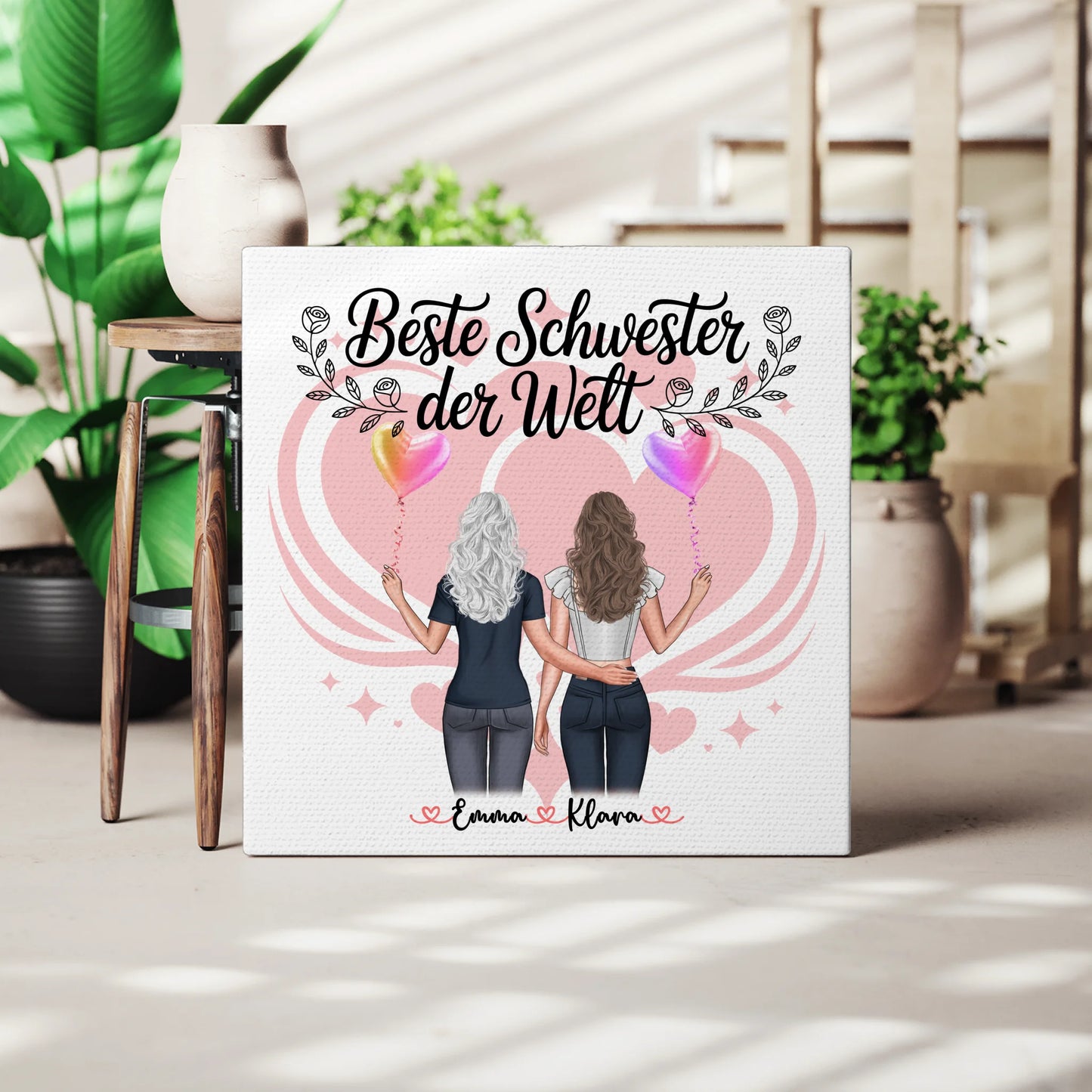 Leinwand Schwester personalisiert mit 2 Clipart Frauen - Beste Schwester der Welt 3