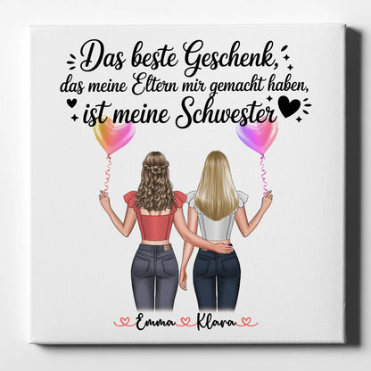 Personalisierte Leinwand Schwester mit 2 Clipart Frauen, Namen 1