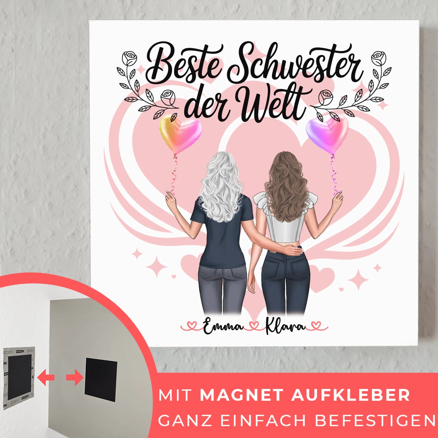 Magnet Poster Wandbild Fotocollage Schwester 2 Clipart-Frauen & Wunschtext