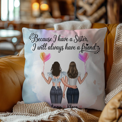 Beste Schwester Kissen mit 2 Clipart Frauen, Namen & Wunschtext, Hintergrundbild möglich