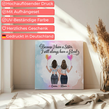 Personalisierte Leinwand Schwester - 2 Clipart Frauen, Namen, Hintergrund & Wunschtext 5
