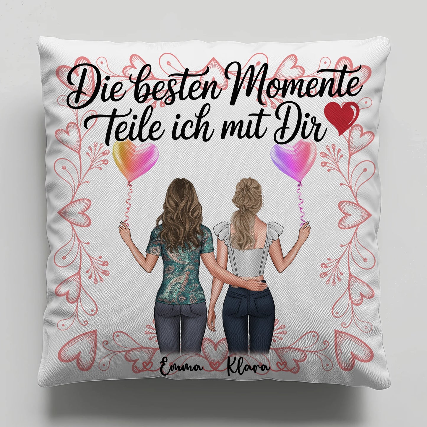 Kissen Beste Schwester mit Namen und 2 Clipart Frauen und eigenem Spruch