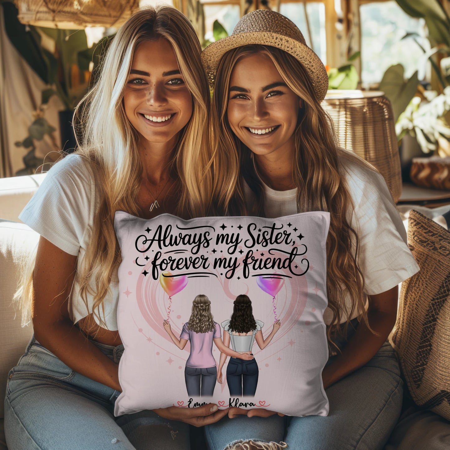Foto Kissen Mit Namen Schwester - Always my sister forever my friend mit 2 Clipart Frauen