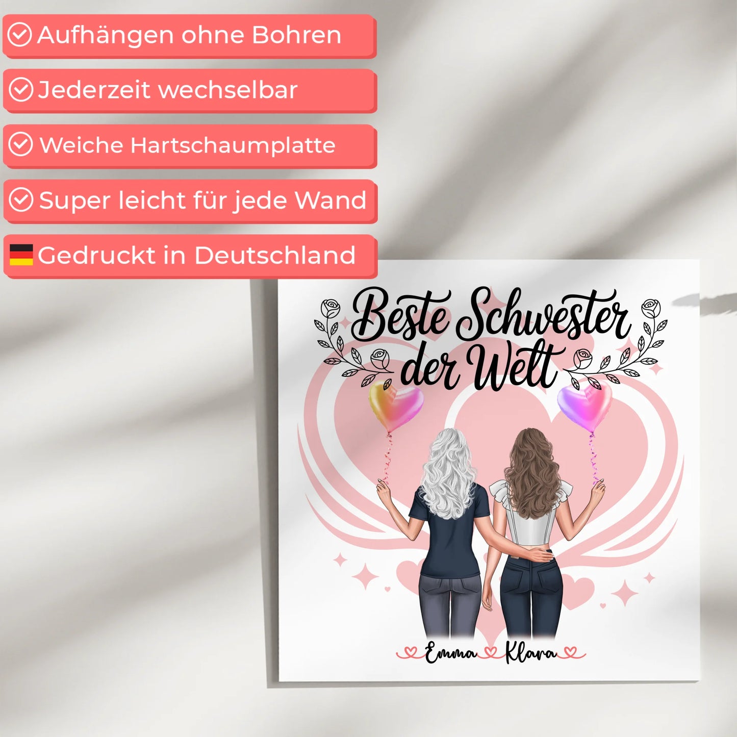 Magnet Poster Wandbild Fotocollage Schwester 2 Clipart-Frauen & Wunschtext