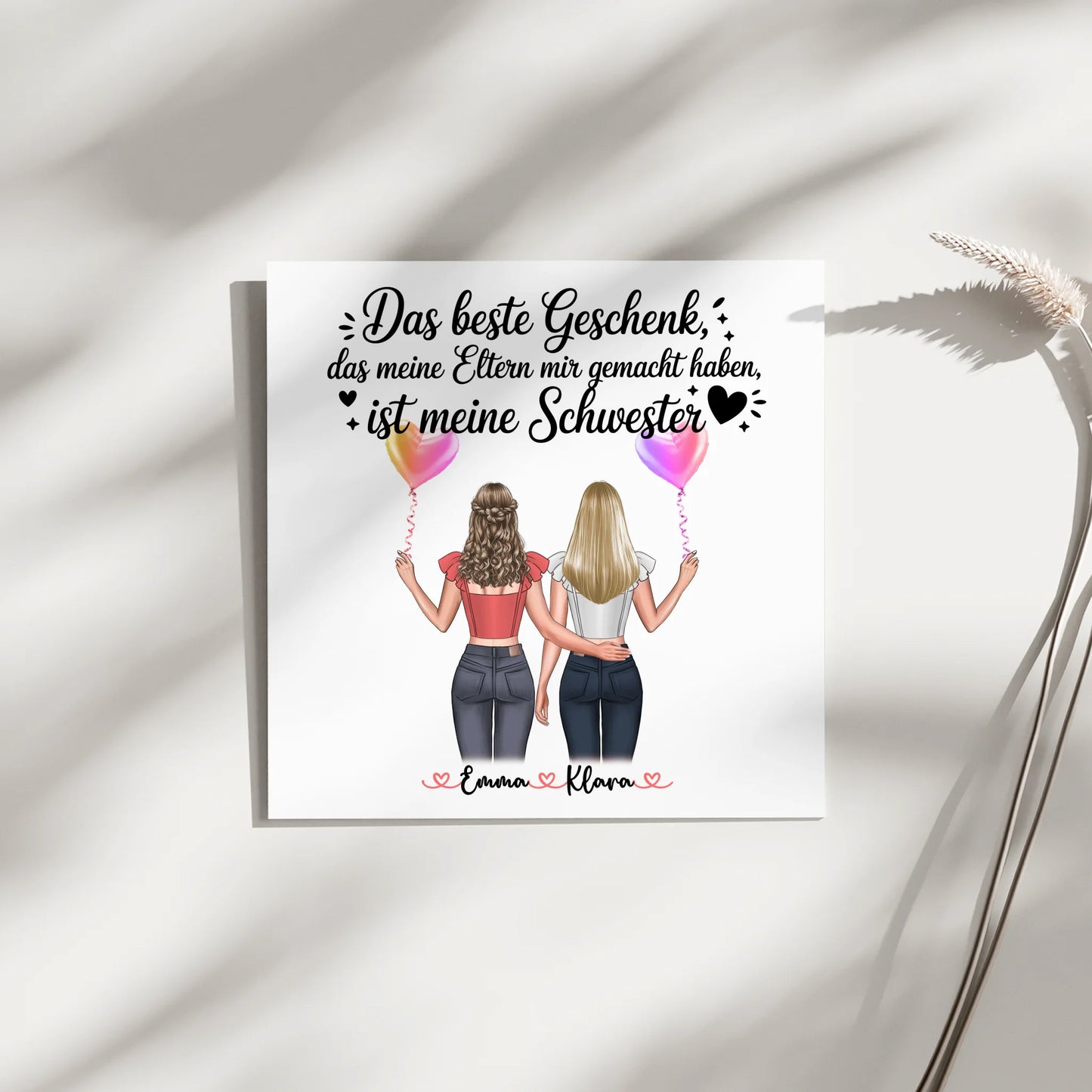 Magnet Wandbild Schwester personalisierbar mit 2 Clipart Frauen