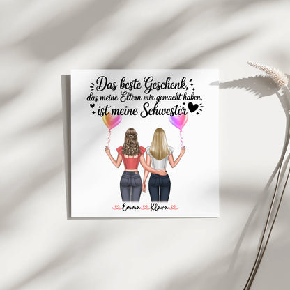 Magnet Wandbild Schwester personalisierbar mit 2 Clipart Frauen