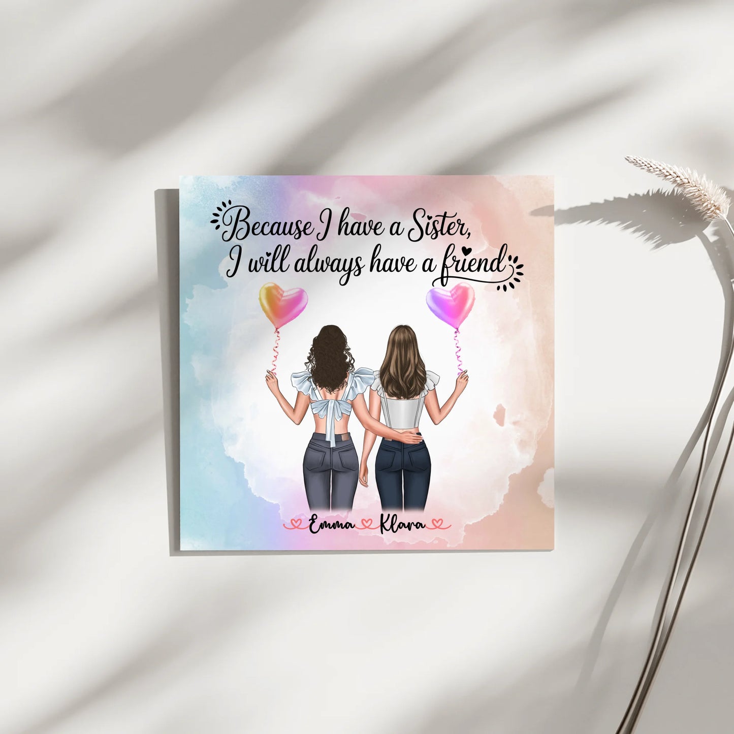 Magnet Poster Wandbild Fotocollage Schwester personalisiert mit 2 Clipart Frauen & Spruch