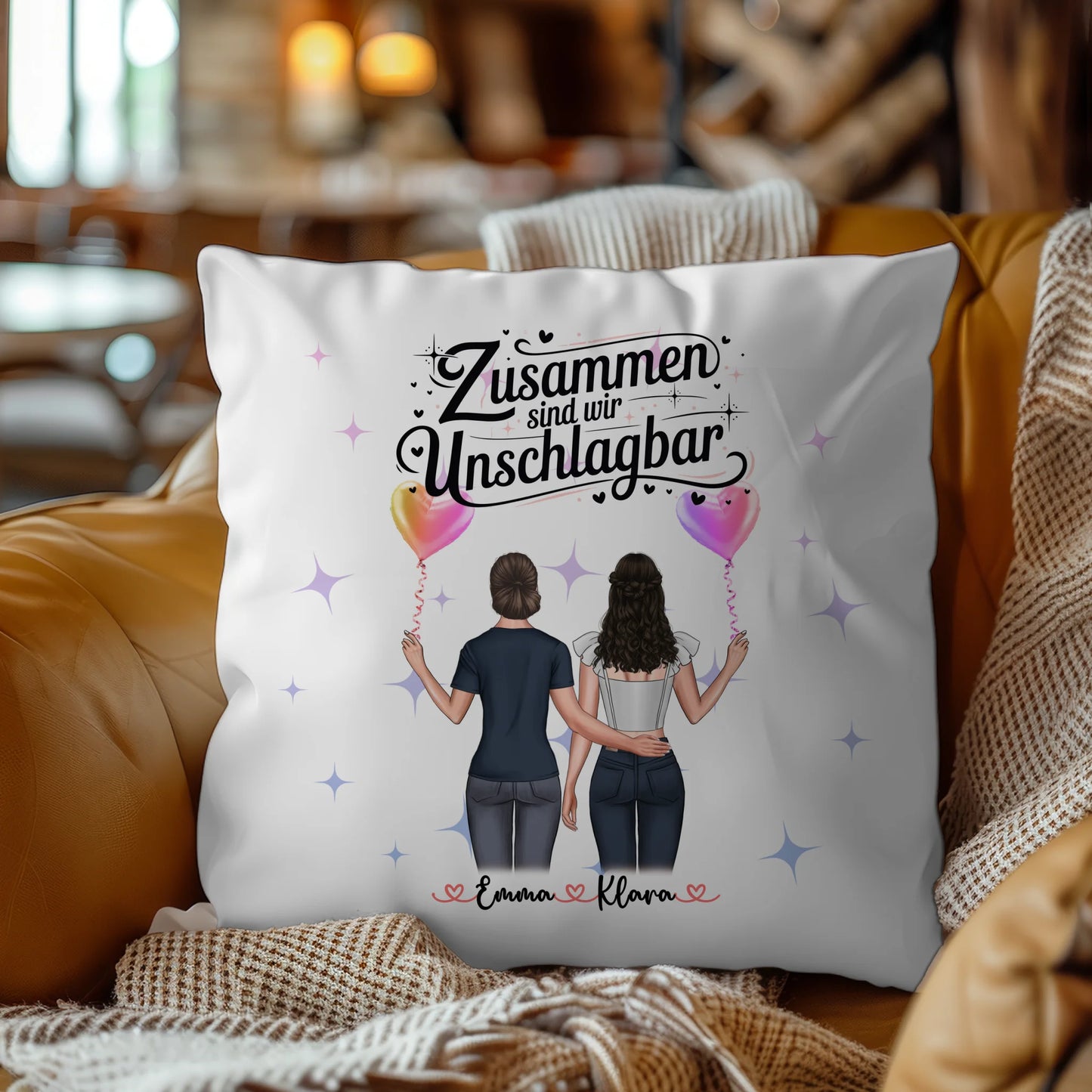 Beste Freundin Kissen mit 2 Clipart Frauen Namen & Wunschtext