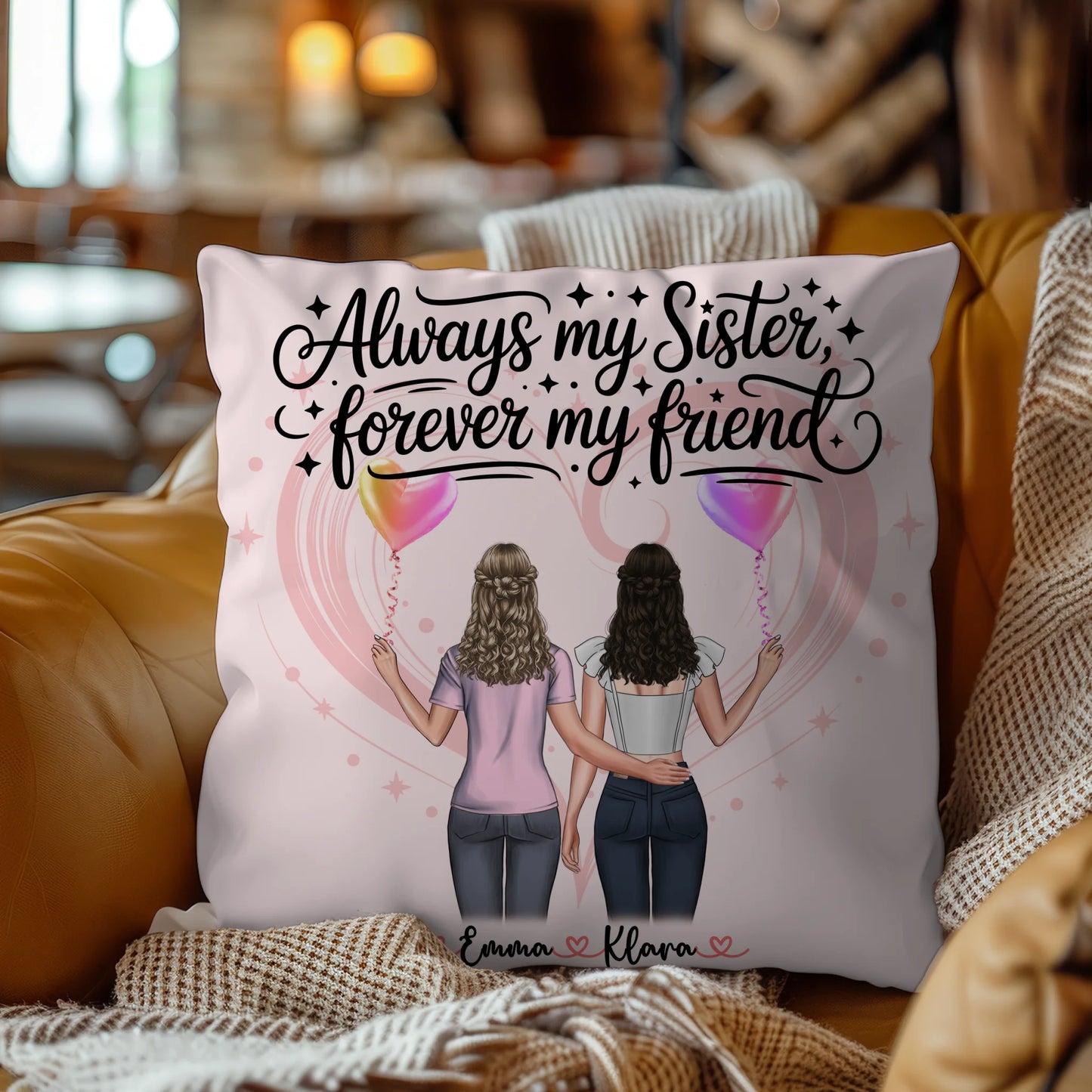 Foto Kissen Mit Namen Schwester - Always my sister forever my friend mit 2 Clipart Frauen