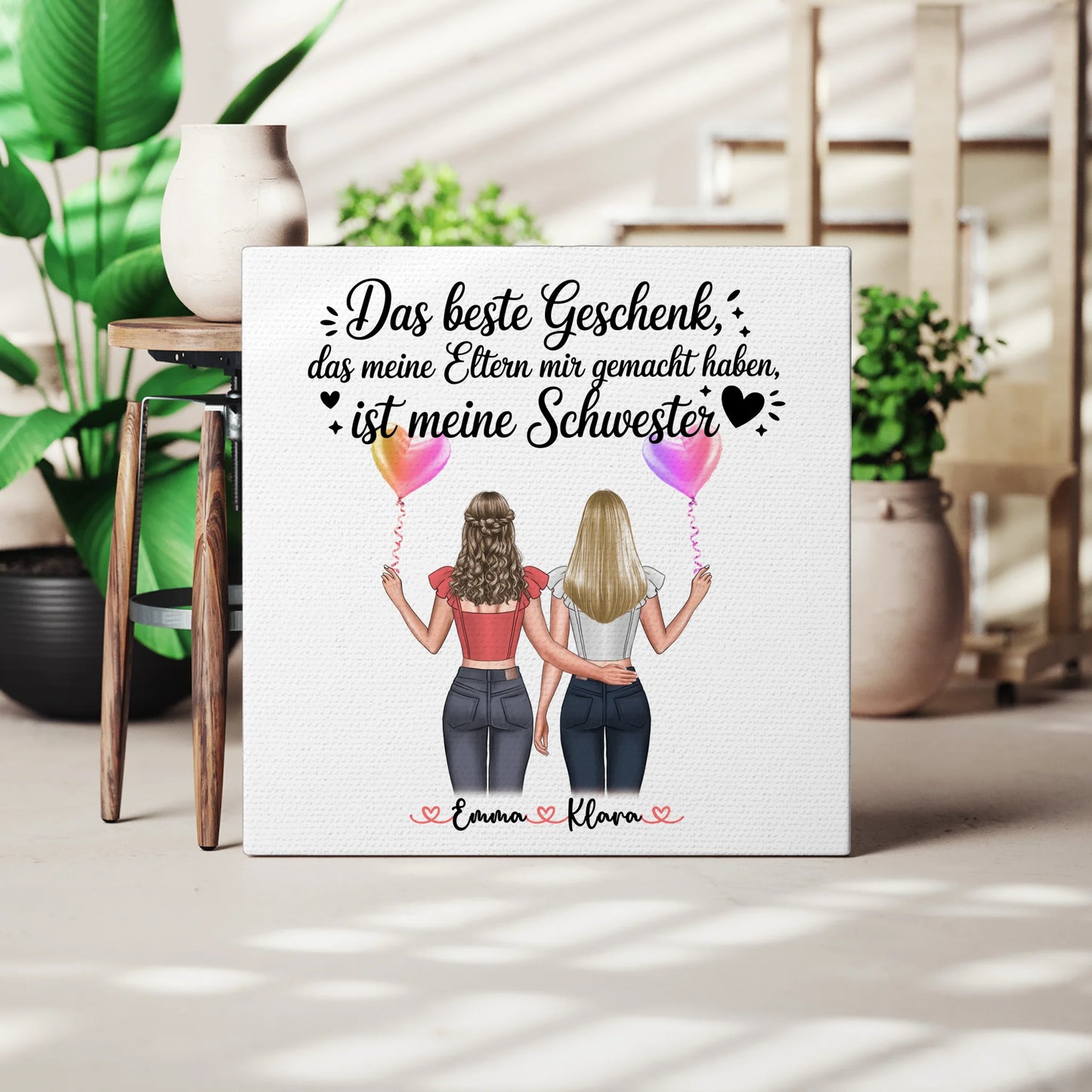 Personalisierte Leinwand Schwester mit 2 Clipart Frauen, Namen 3