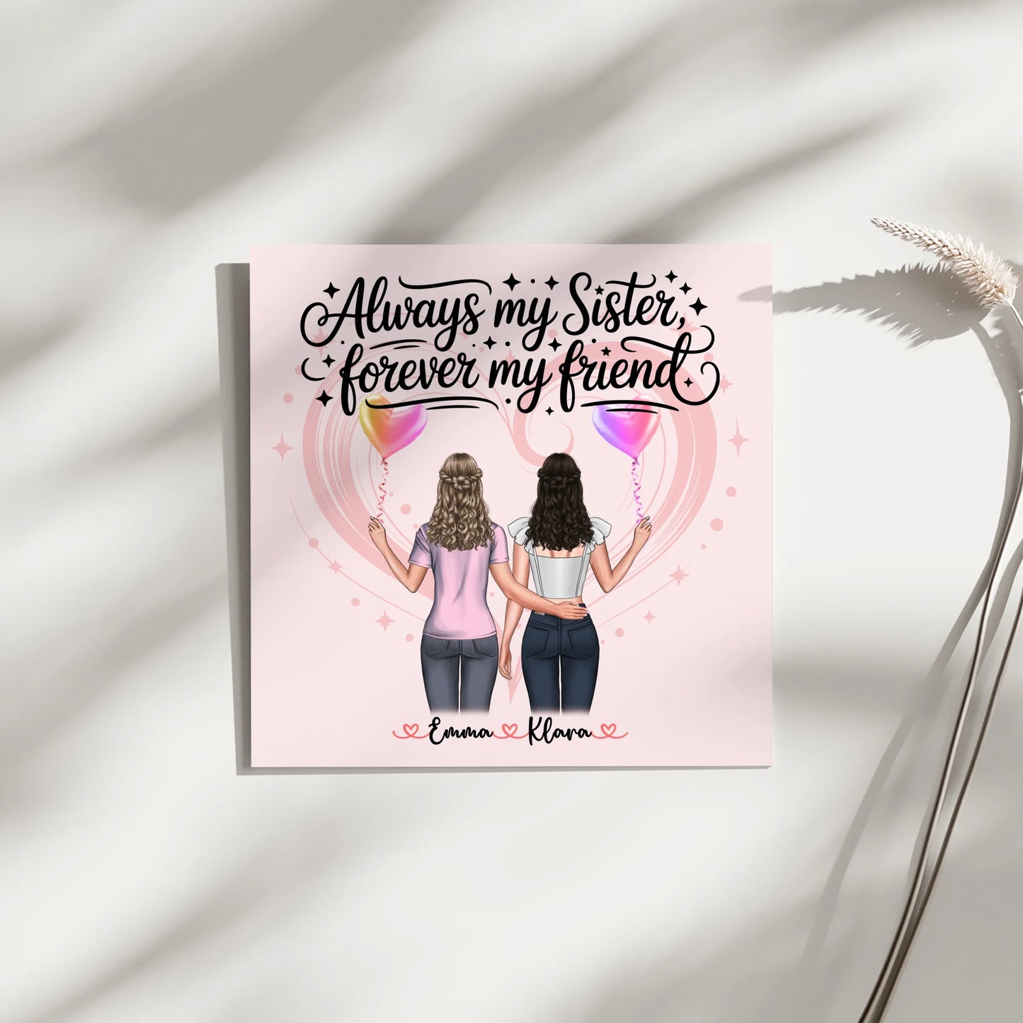 Fotoboard Magnet Wandbild Schwester mit 2 Clipart Frauen, Namen & Wunschtext