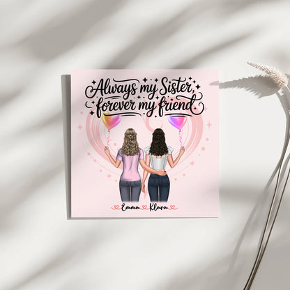 Fotoboard Magnet Wandbild Schwester mit 2 Clipart Frauen, Namen & Wunschtext