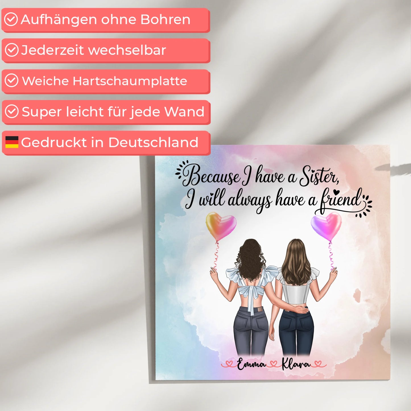 Magnet Poster Wandbild Fotocollage Schwester personalisiert mit 2 Clipart Frauen & Spruch