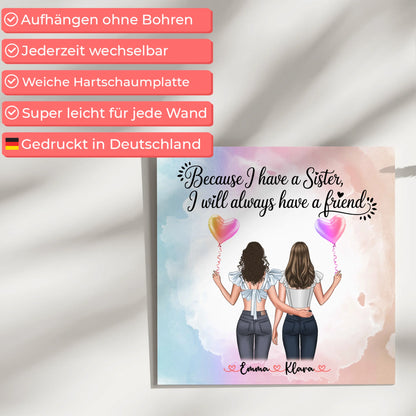 Magnet Poster Wandbild Fotocollage Schwester personalisiert mit 2 Clipart Frauen & Spruch