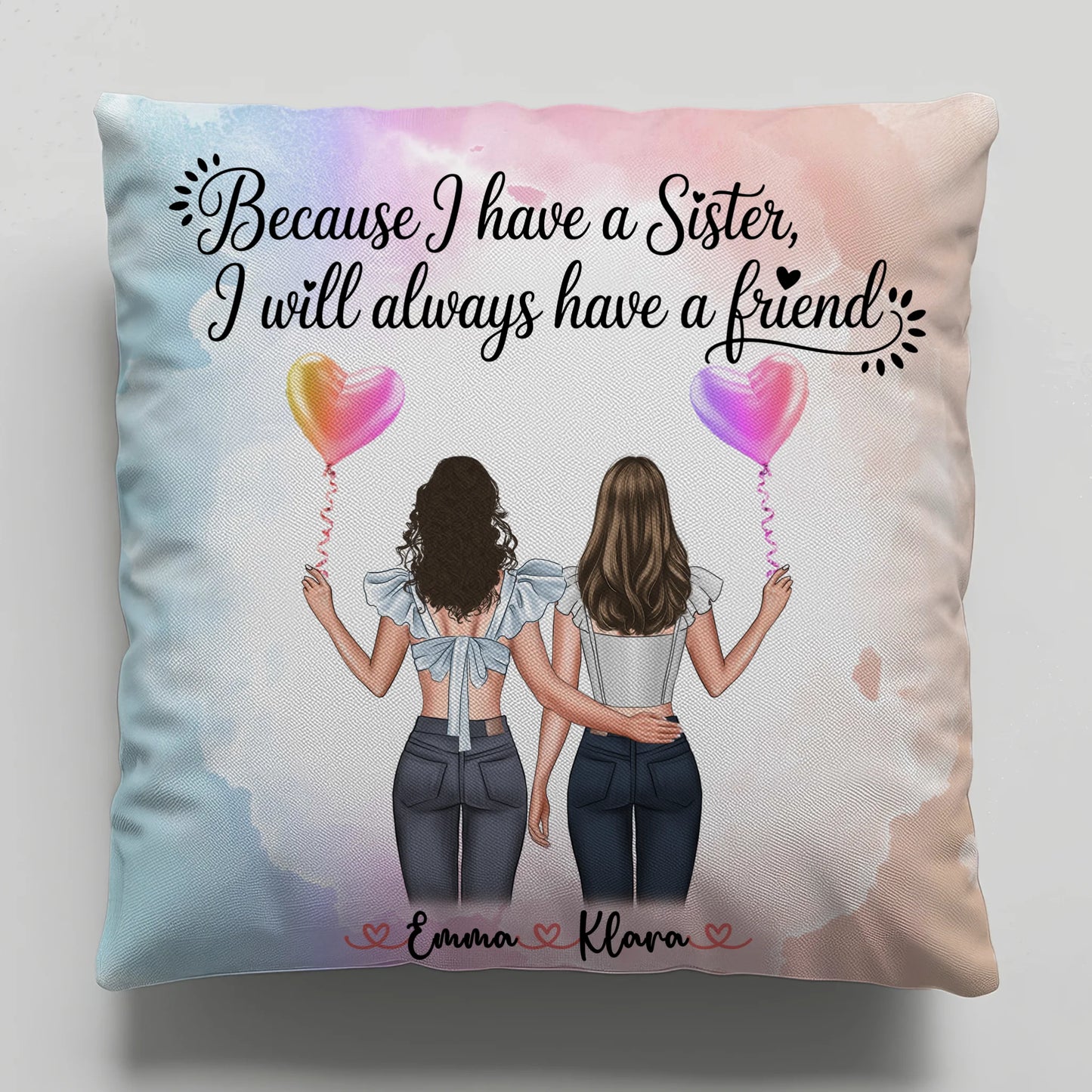Beste Schwester Kissen mit 2 Clipart Frauen, Namen & Wunschtext, Hintergrundbild möglich