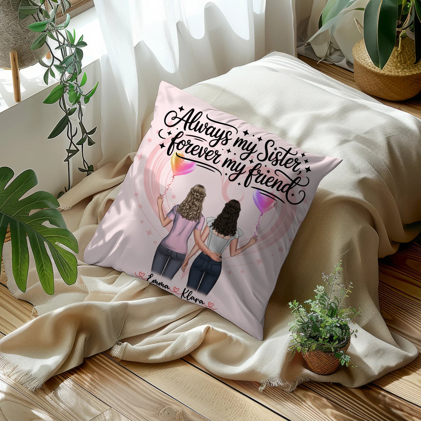 Foto Kissen Mit Namen Schwester - Always my sister forever my friend mit 2 Clipart Frauen
