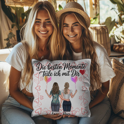 Kissen Beste Schwester mit Namen und 2 Clipart Frauen und eigenem Spruch
