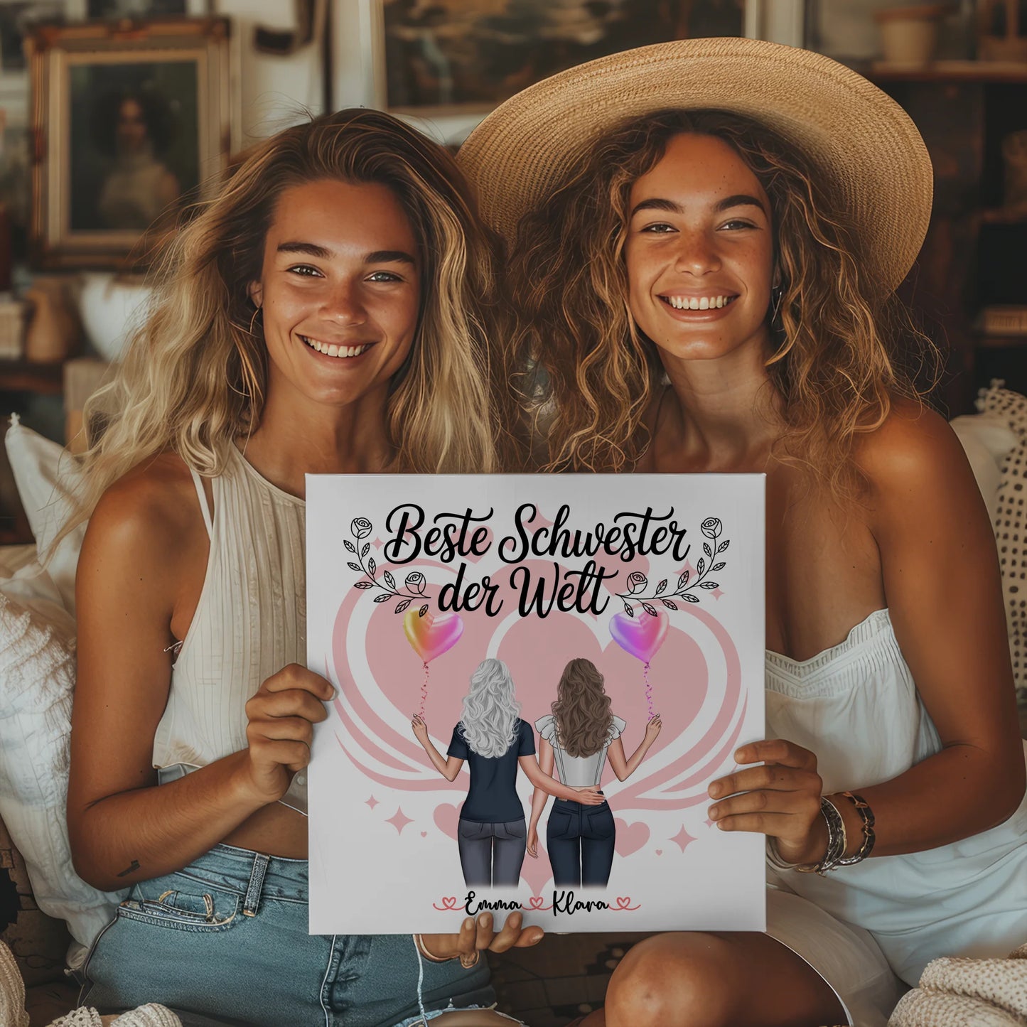 Magnet Poster Wandbild Fotocollage Schwester 2 Clipart-Frauen & Wunschtext