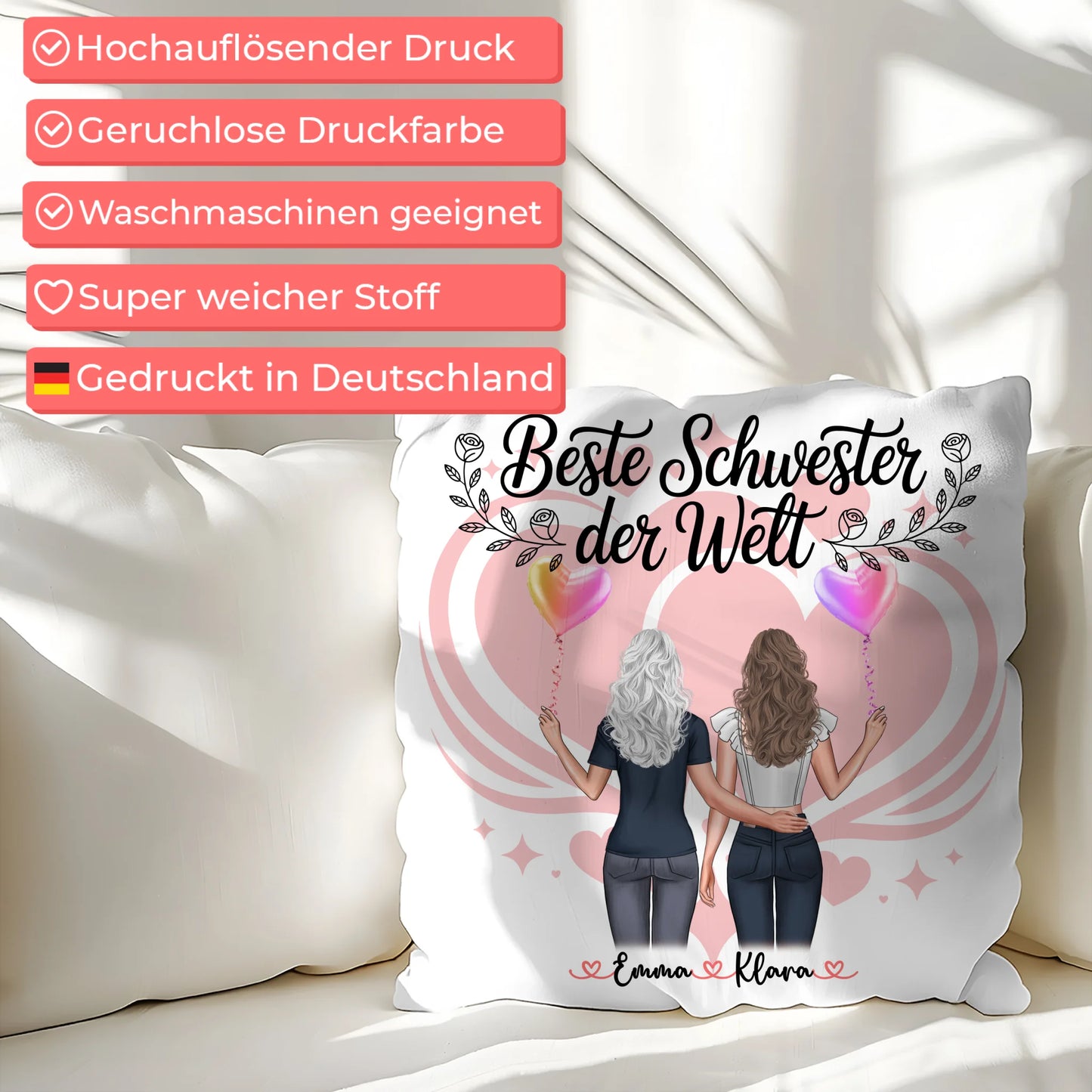 Beste Schwester der Welt Foto Kissen Mit Namen mit Foto, Namen, Wunschtext