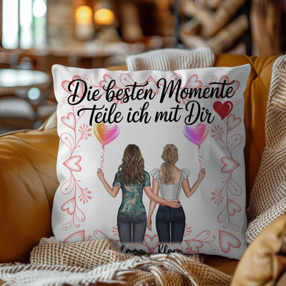 Kissen Beste Schwester mit Namen und 2 Clipart Frauen und eigenem Spruch