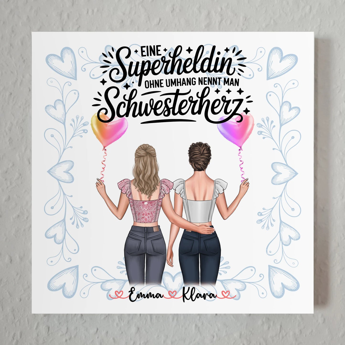 Poster Magnetisch personalisiert für Schwester mit 2 Clipart Frauen, Namen & Wunschtext