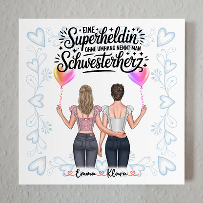 Poster Magnetisch personalisiert für Schwester mit 2 Clipart Frauen, Namen & Wunschtext